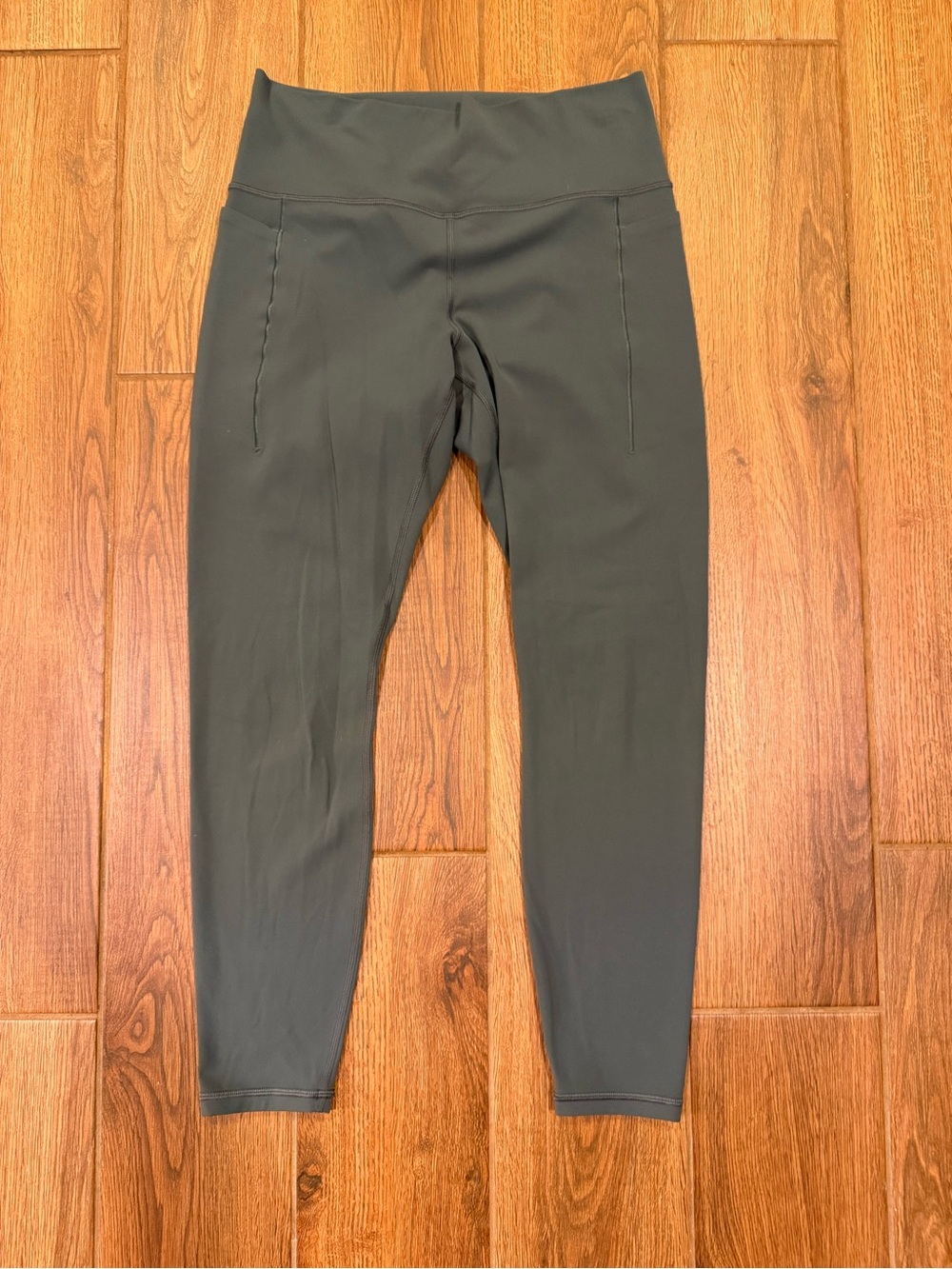 Athleta Women's Transcend Stash Green High Rise Ankle Leggings Pockets Size L